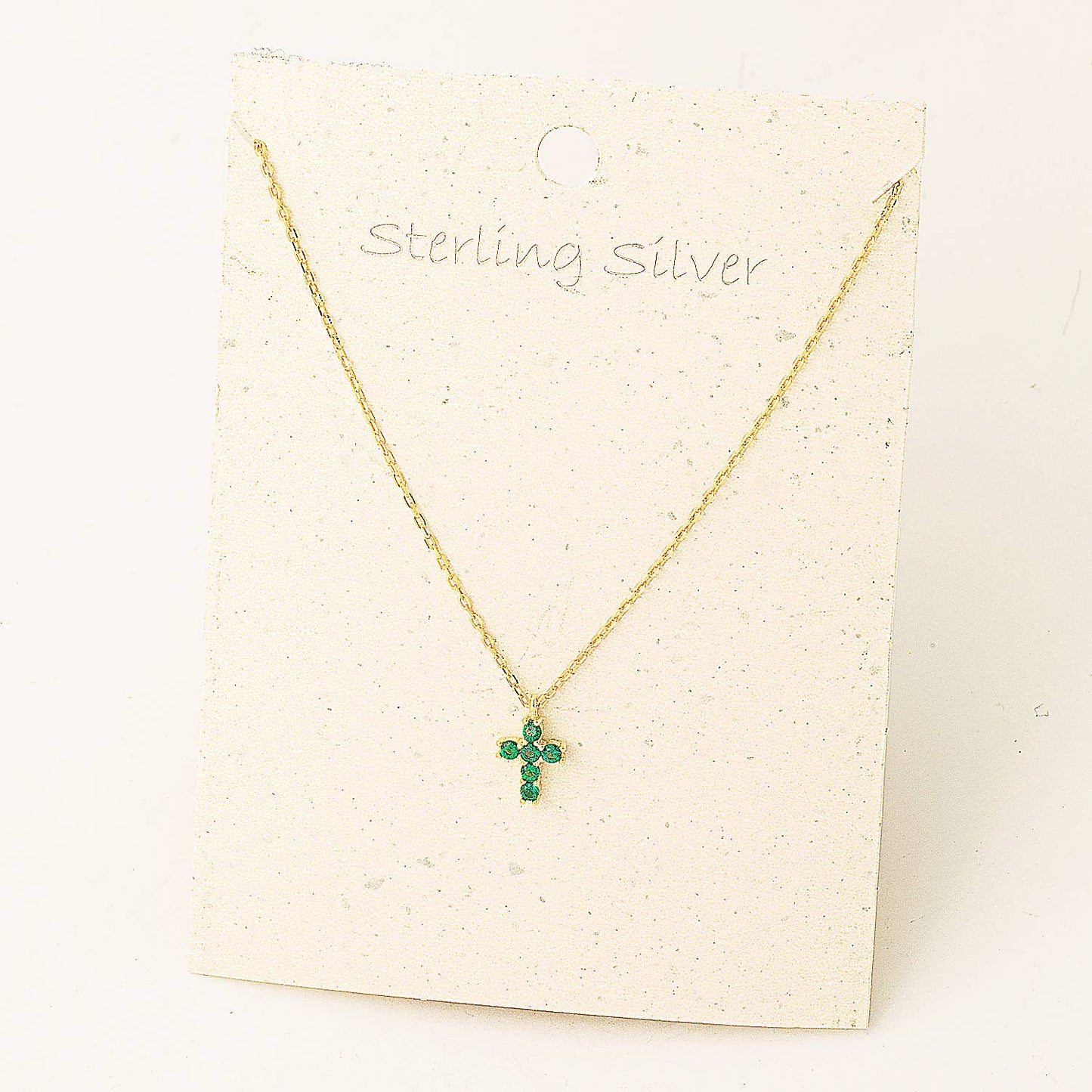Gold Green Gem Cross Pendant Necklace
