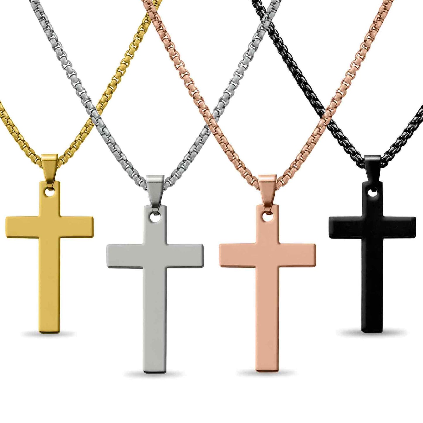 Stainless Steel Cross Necklace (30mm) on Box Chain
