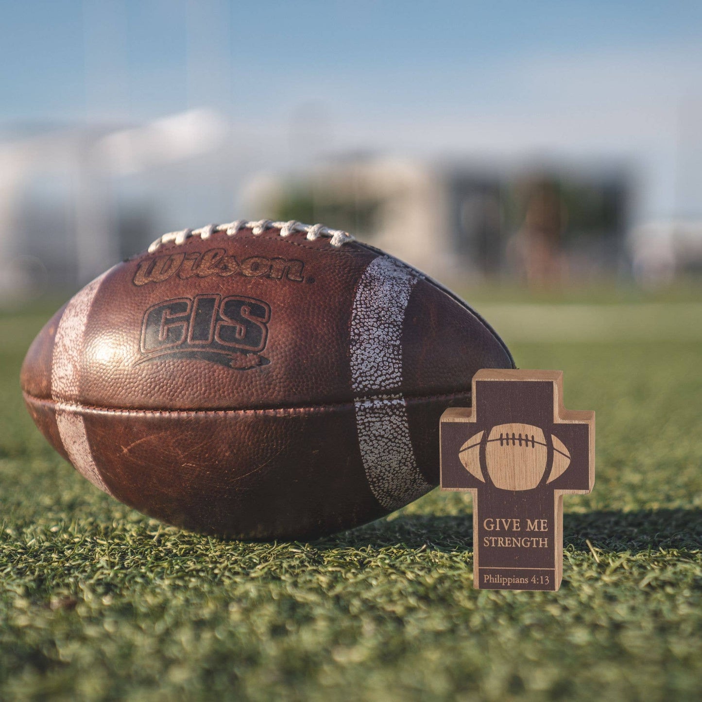 Football Cross Give Me Strength 4"H