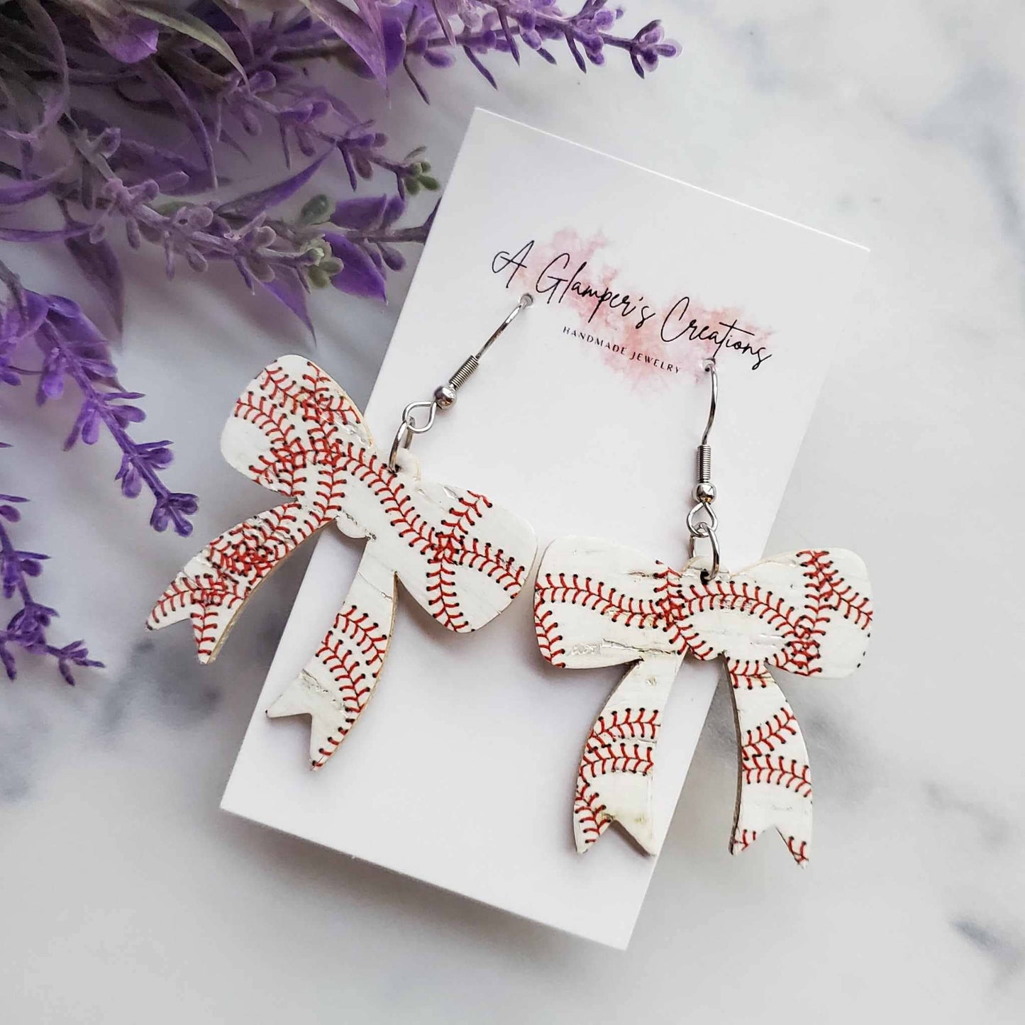 Baseball Bow Leather Earrings