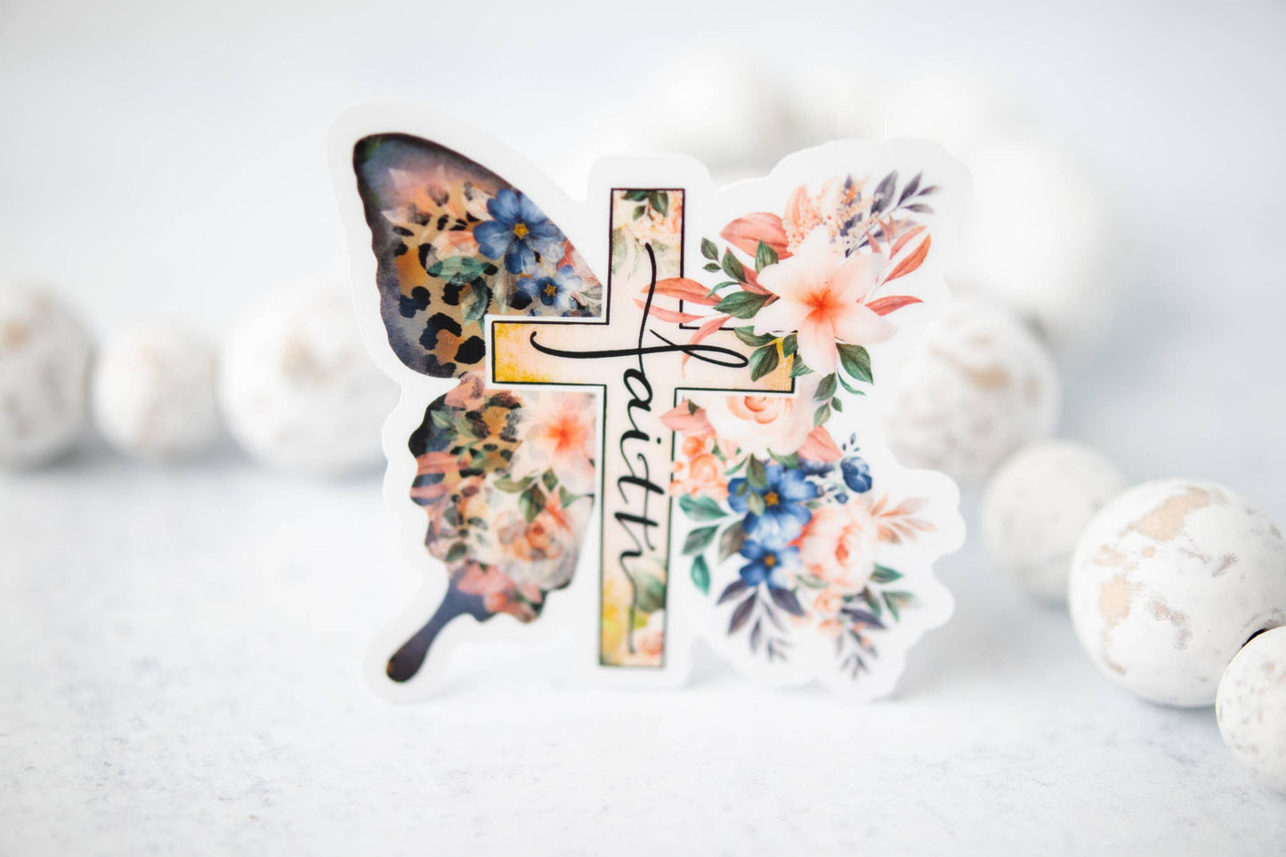 Butterfly Faith Floral, CLEAR 3'' Sticker