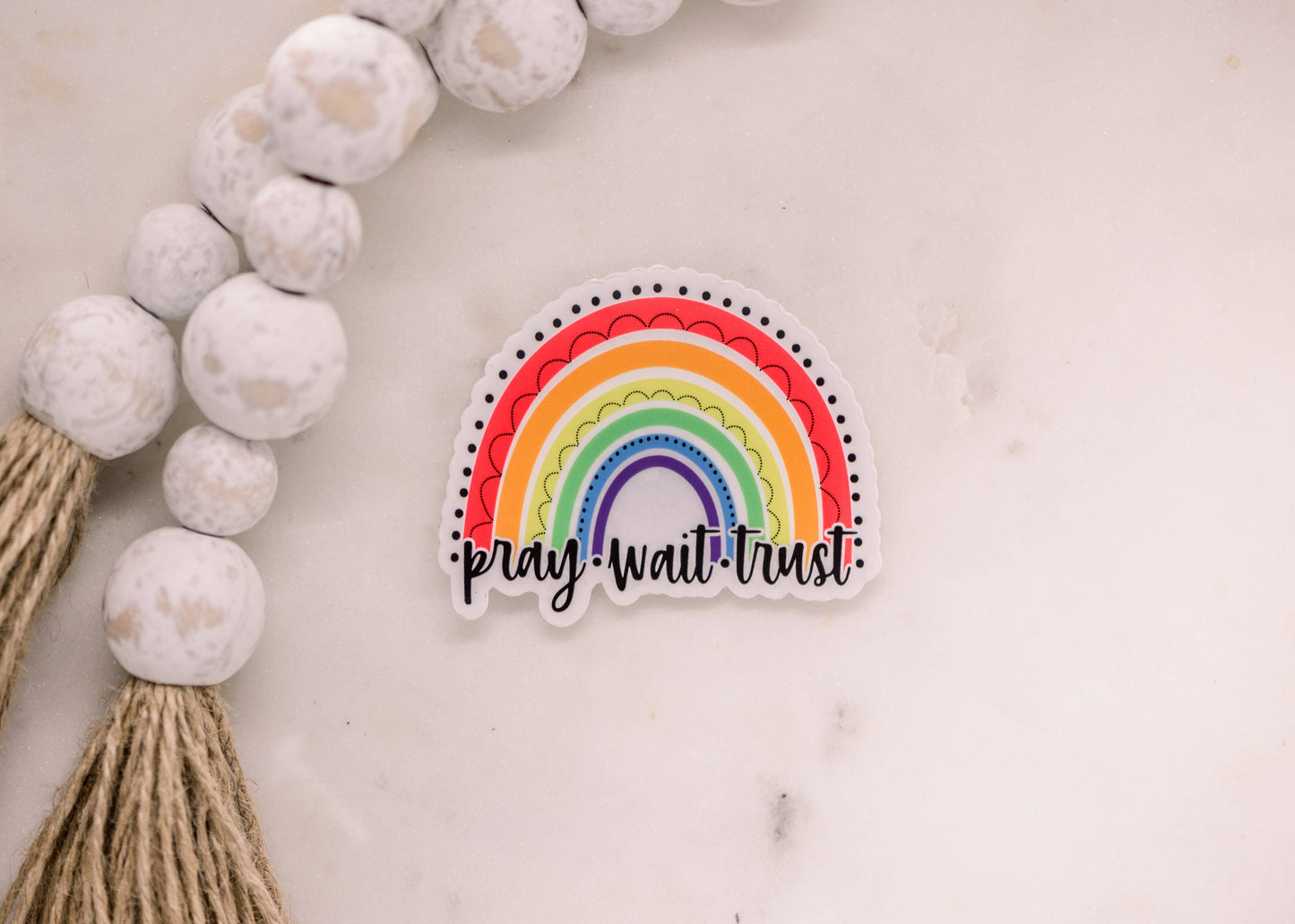 Pray Wait Trust Rainbow, Clear Vinyl Sticker, 3x3 in