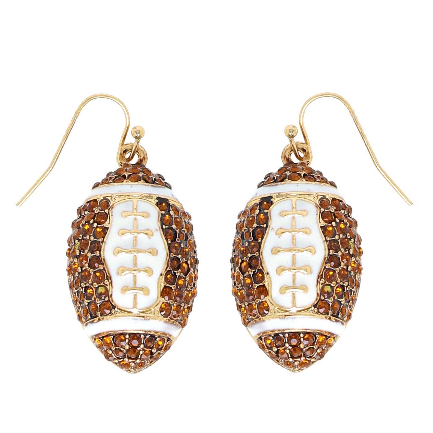 Rhinestone Pave Football Dangle Hook Earrings