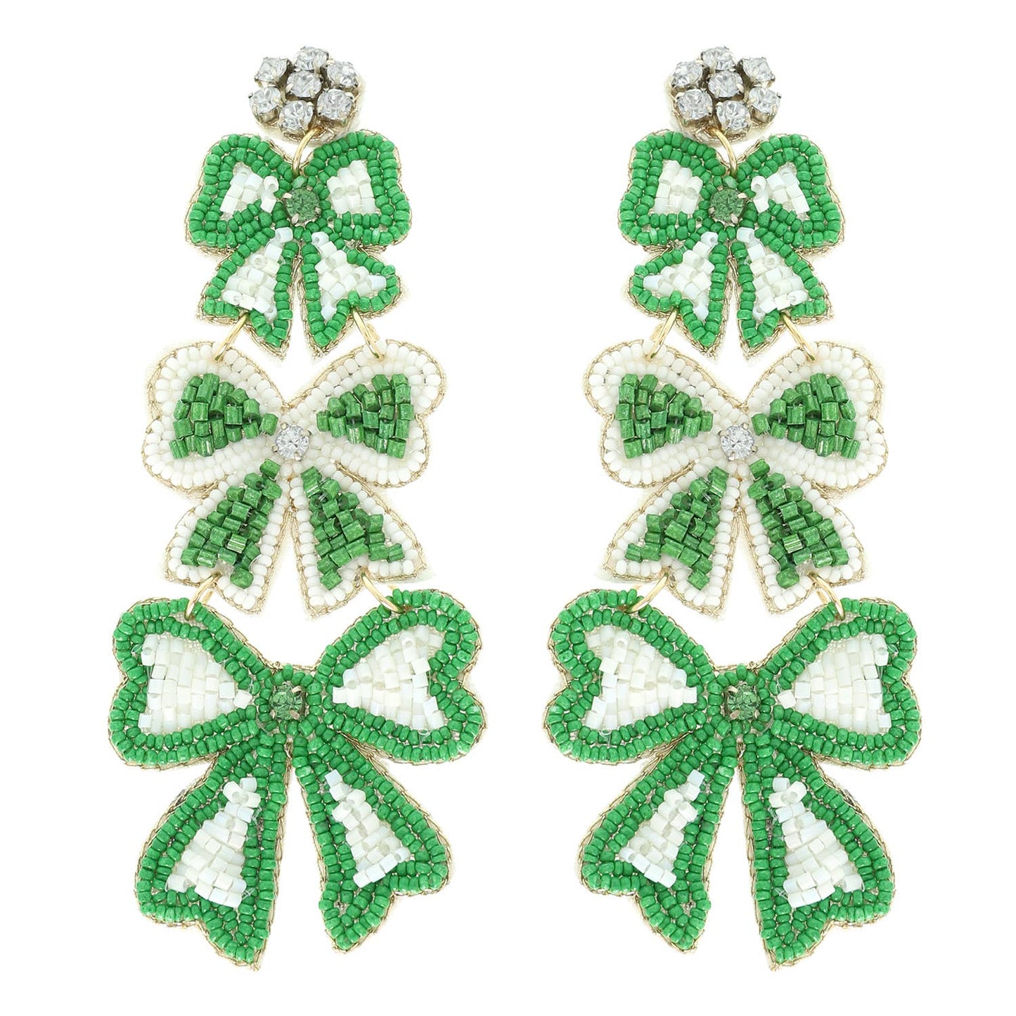 Game Day Striped Bow Ribbon Beaded Earrings