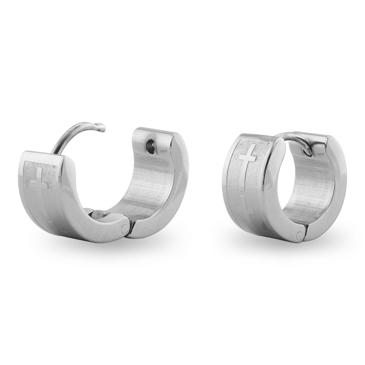 Stainless Steel Cross Hinged Hoop Earrings