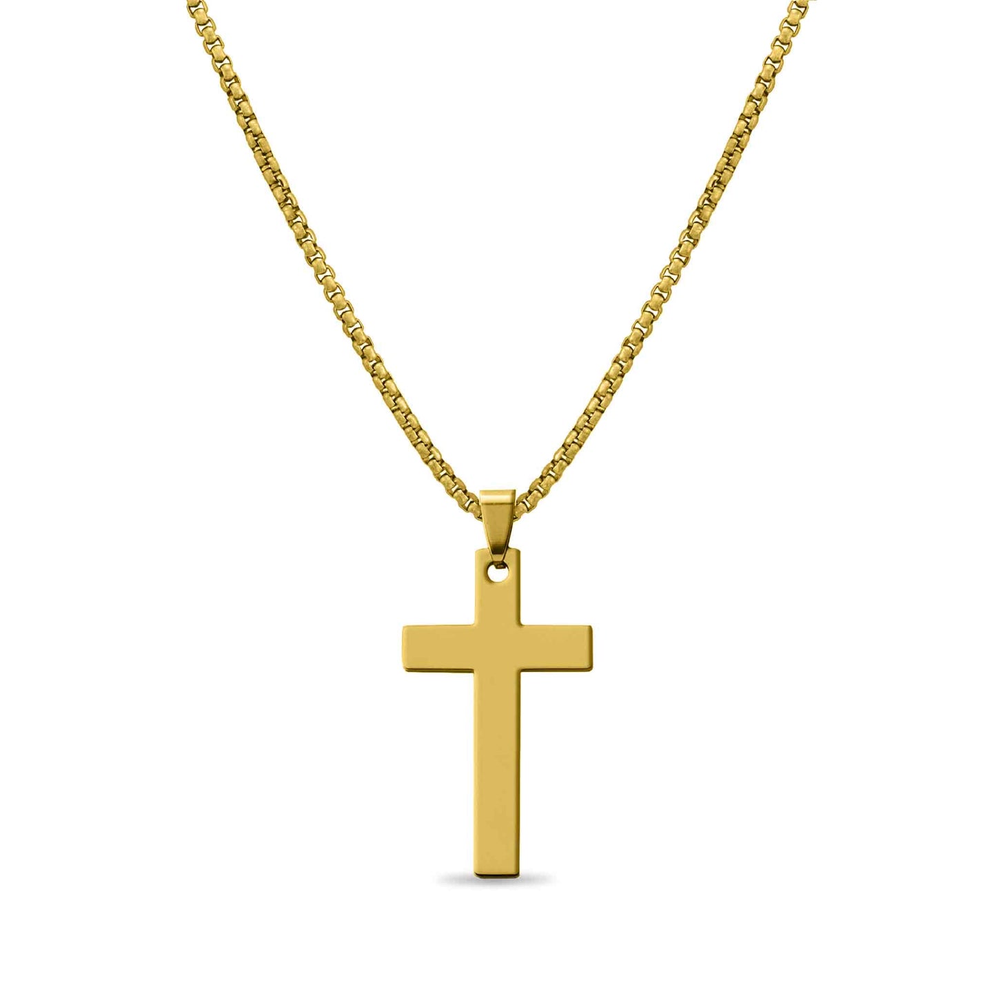 Stainless Steel Cross Necklace (30mm) on Box Chain