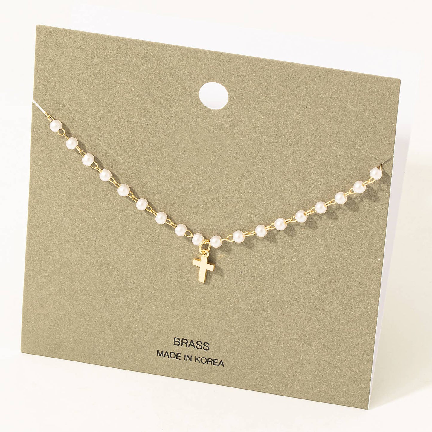 Cross Pendant Pearl Beaded Chain Necklace