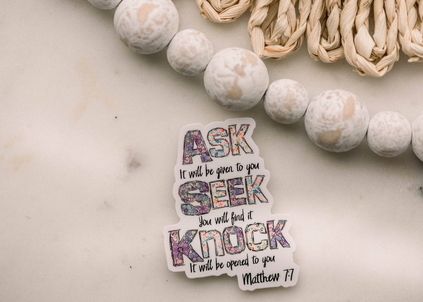 Ask. Seek. Knock. Christian Vinyl Sticker, 3x3 in