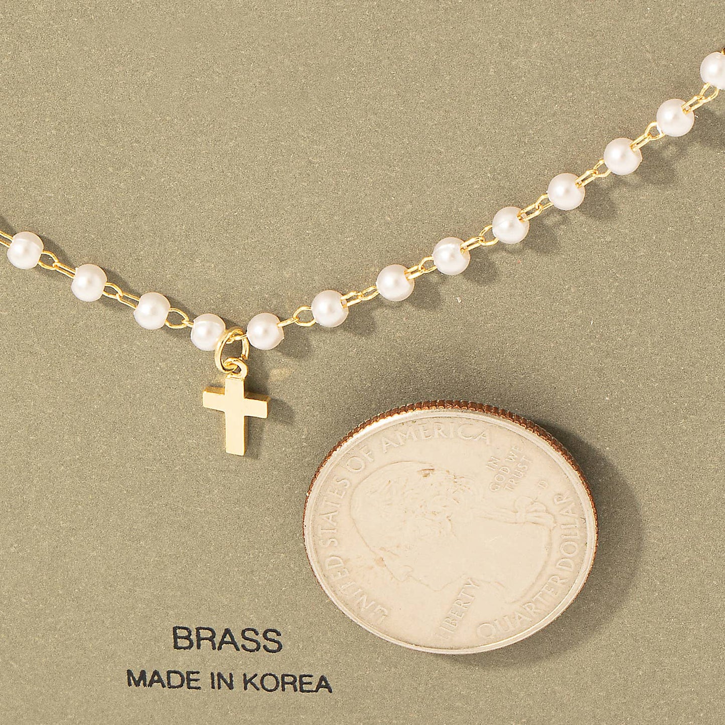 Cross Pendant Pearl Beaded Chain Necklace