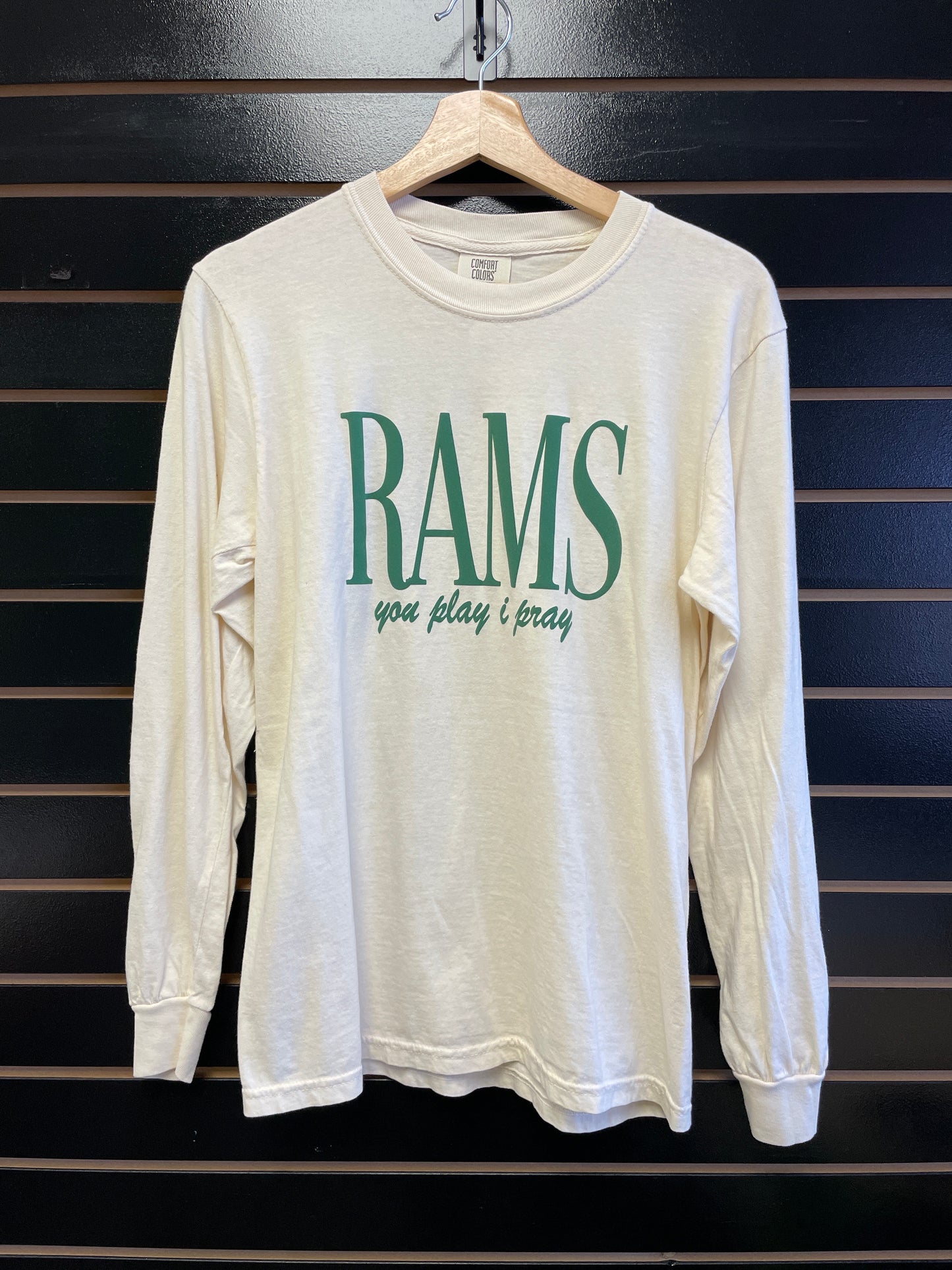 Cream Long Sleeve Rams You Play I Pray T-Shirt