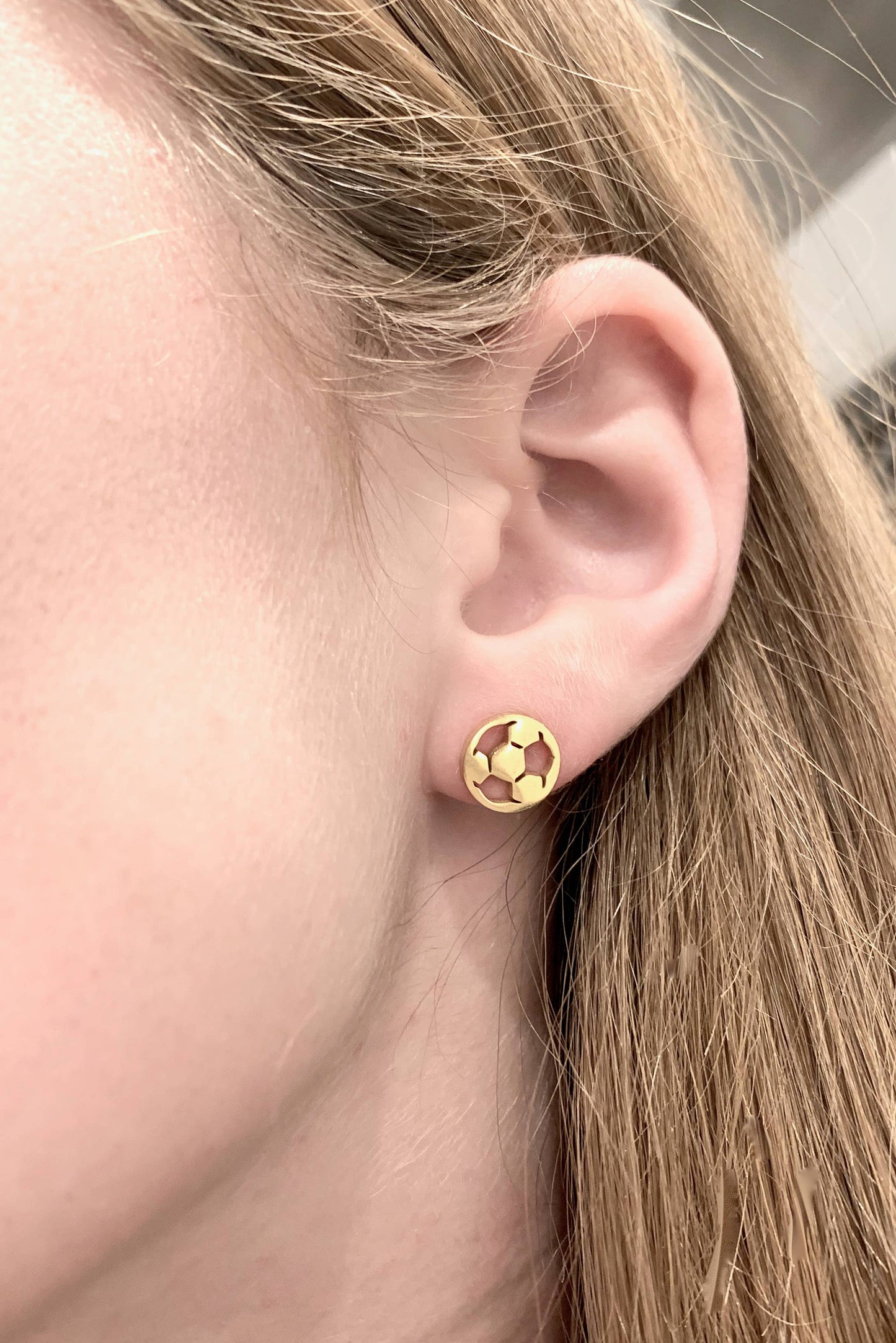 Soccer Ball Gold Stud Earrings