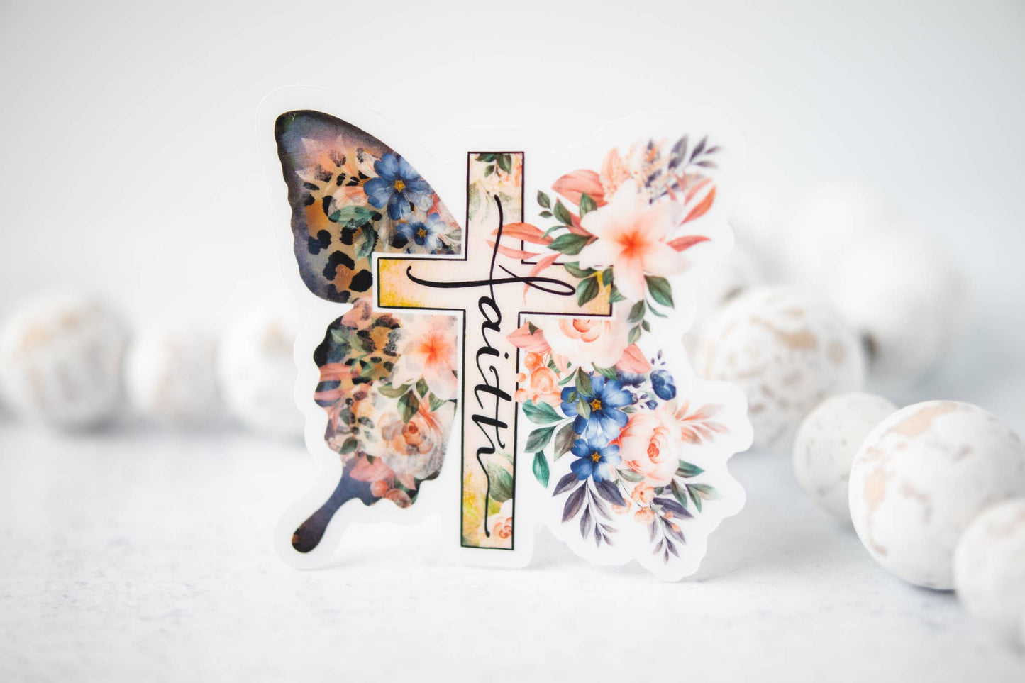 Butterfly Faith Floral, CLEAR 3'' Sticker