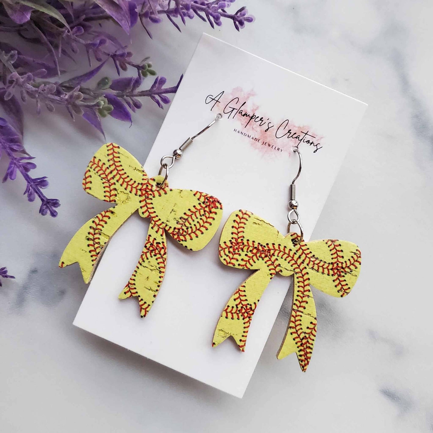 Softball Bow Leather Earrings