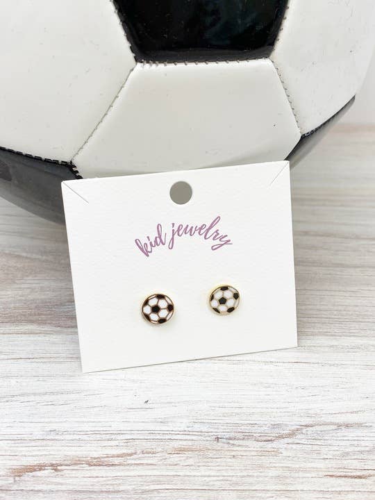Kids Clip On Sports Stud Earrings - Soccer