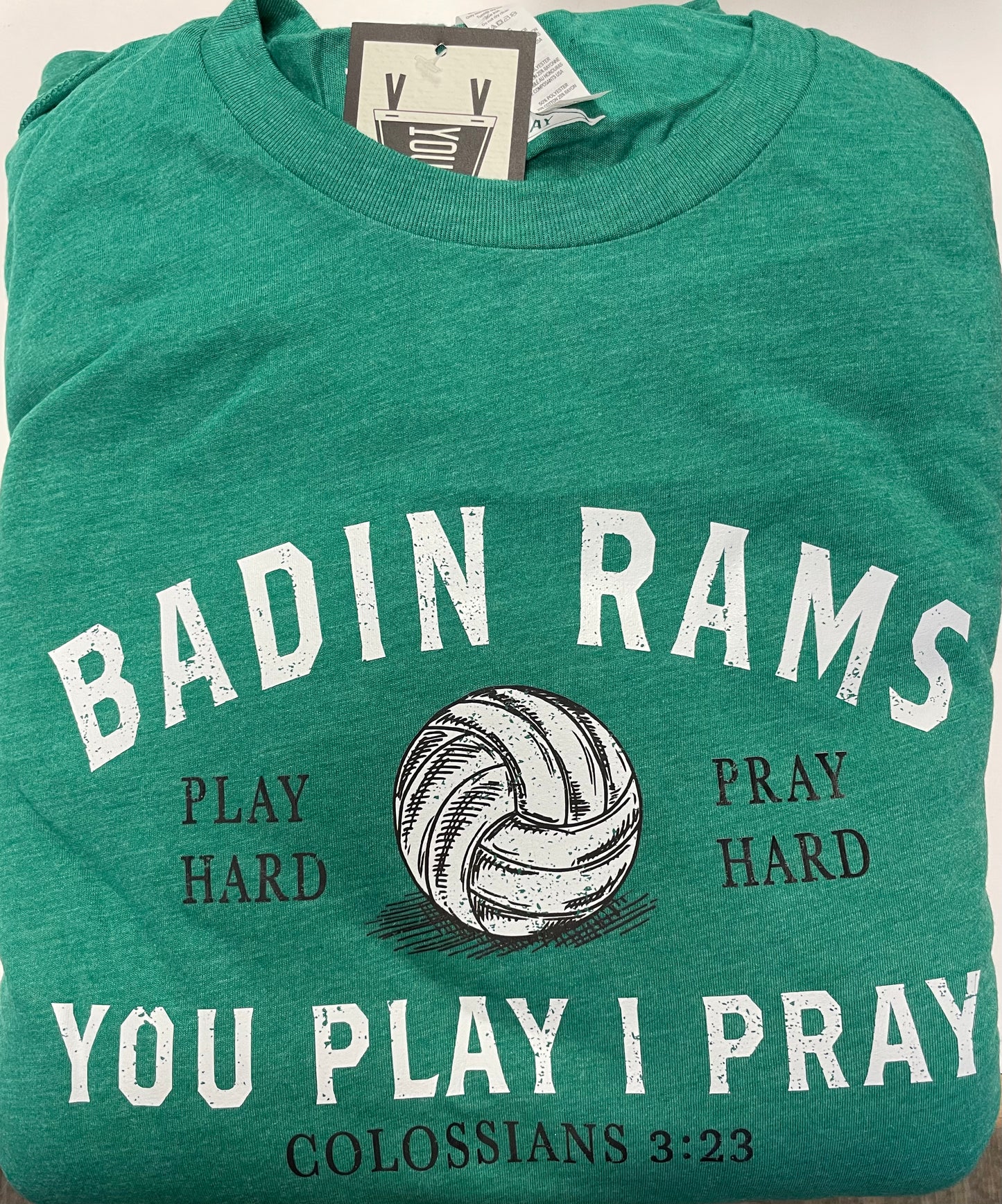 Badin Rams Green Volleyball Tee You Play I Pray