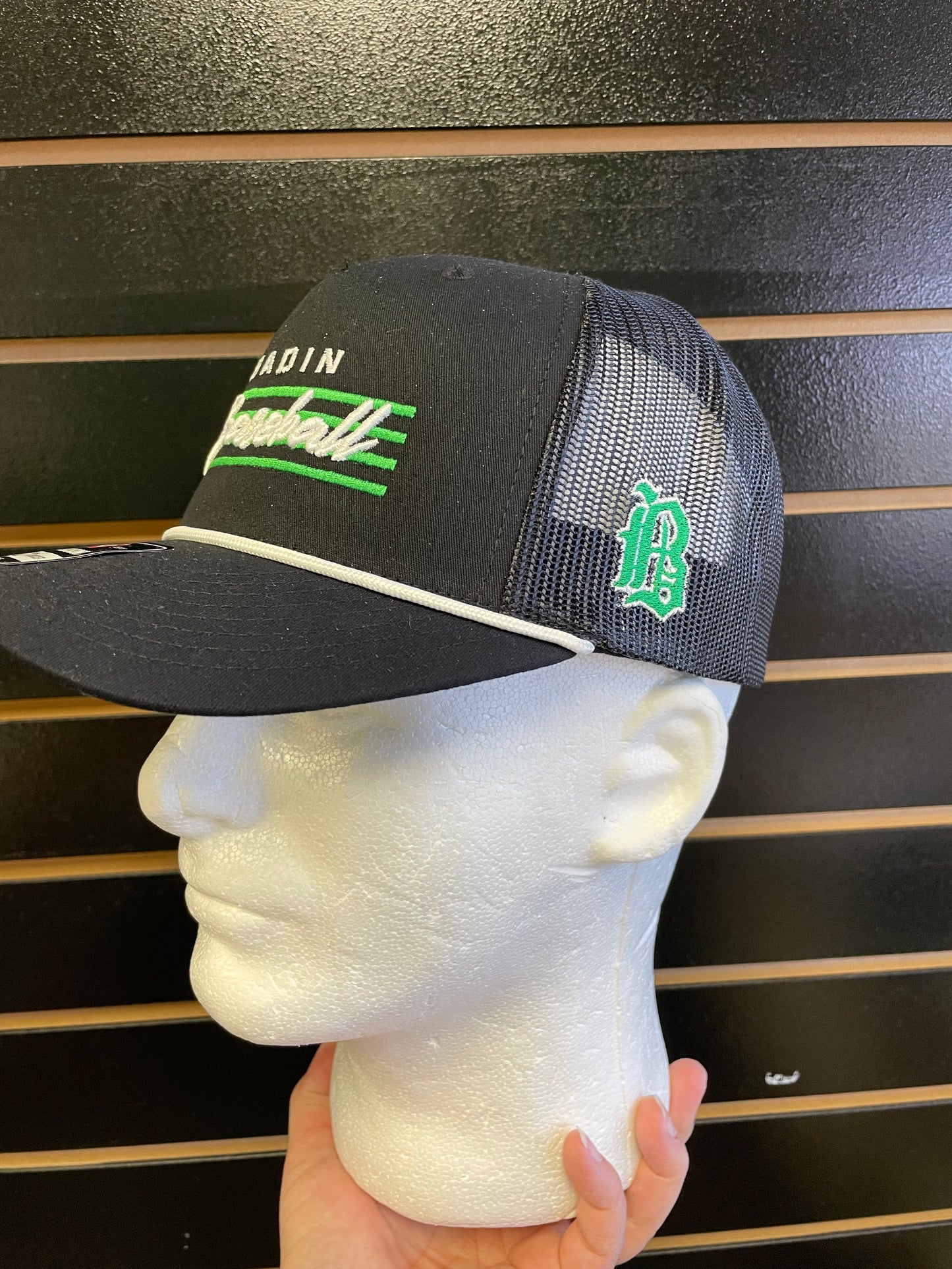 Badin Baseball Embroidered Black Mesh Snap Back Cap
