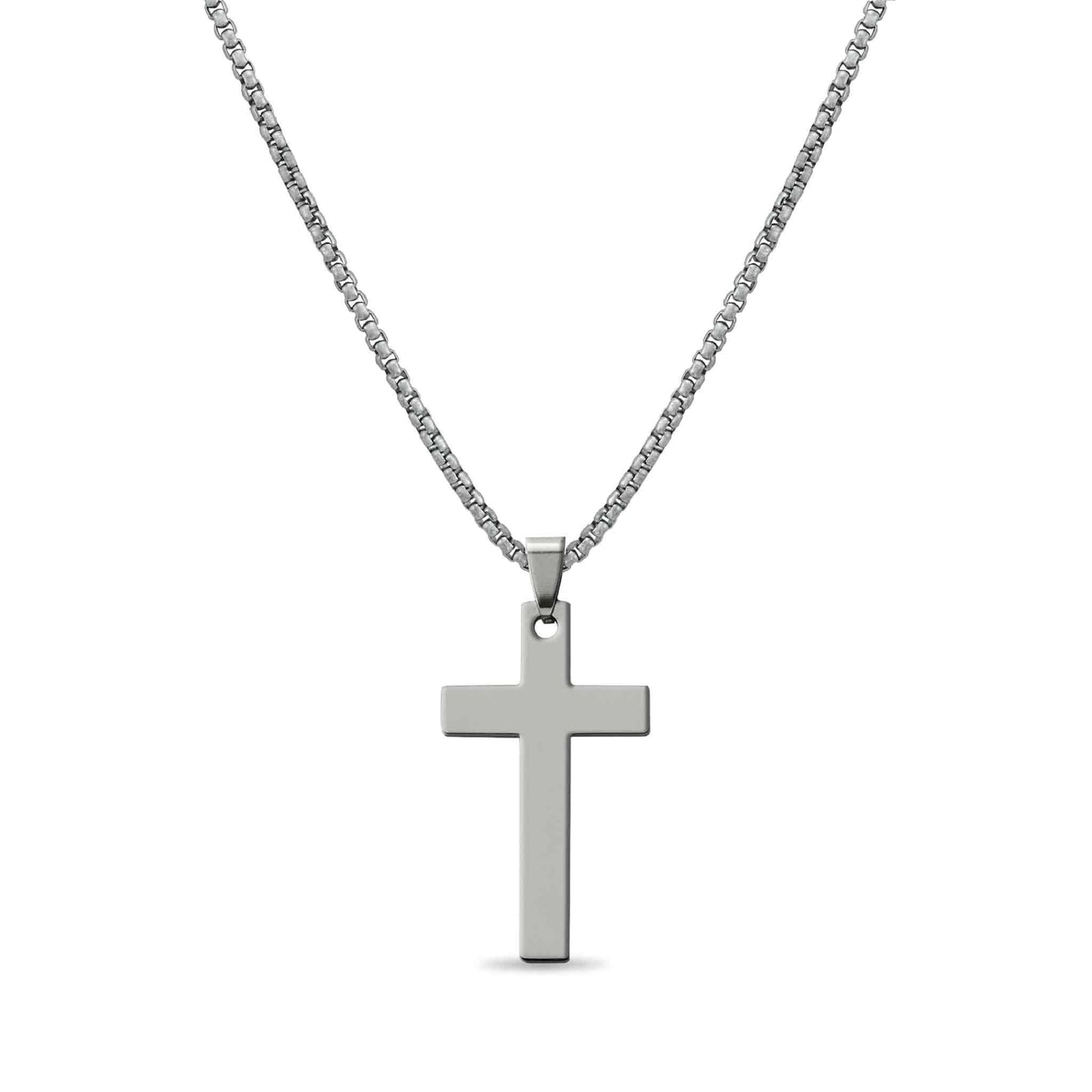 Stainless Steel Cross Necklace (30mm) on Box Chain