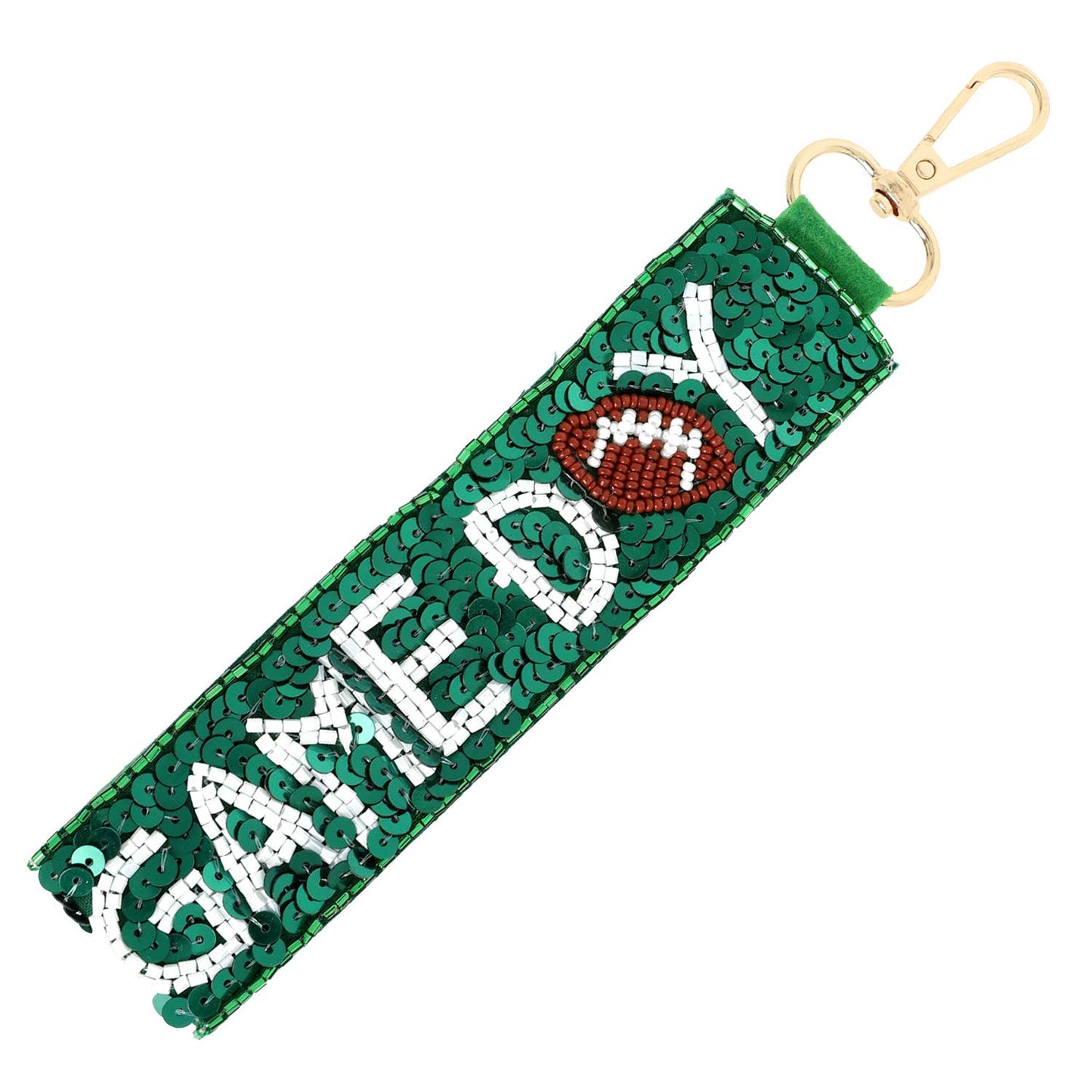 Game Day Seed Beaded Sequin Football Keychain