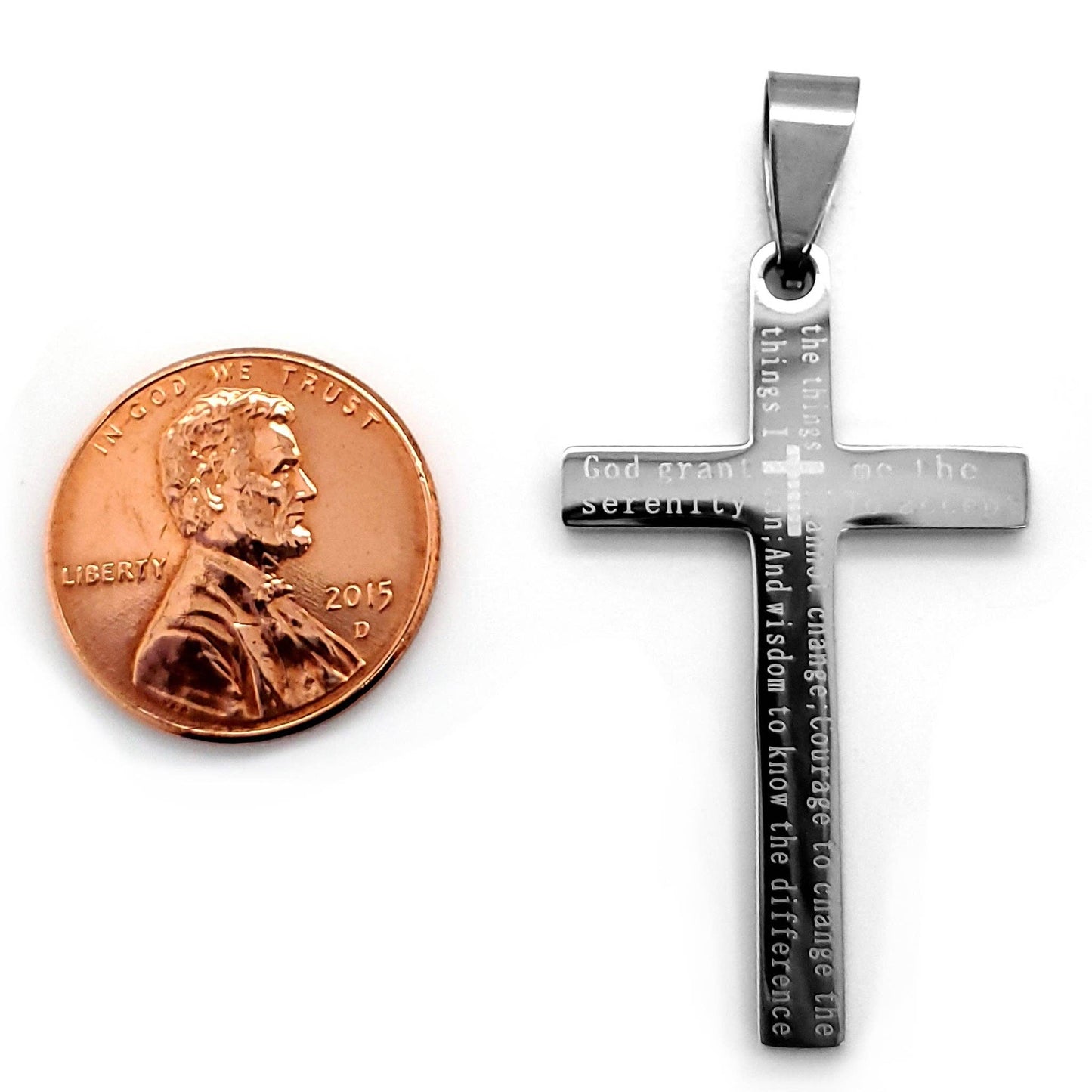 Serenity Prayer Cross Stainless Steel Pendant on Box Chain