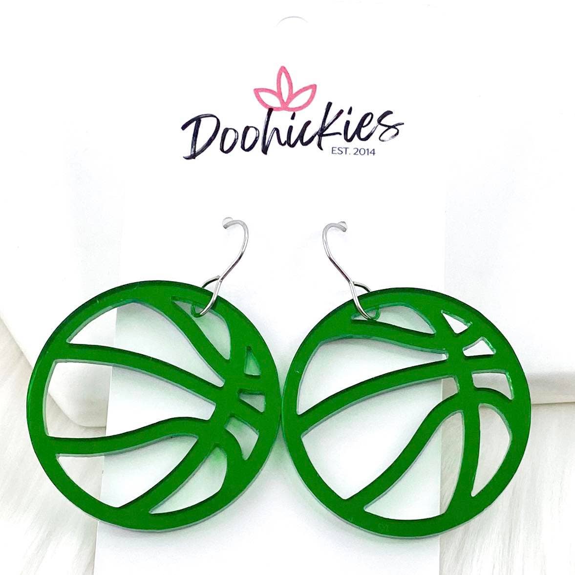 1.5" Shiny Green Acrylic Basketball Earrings