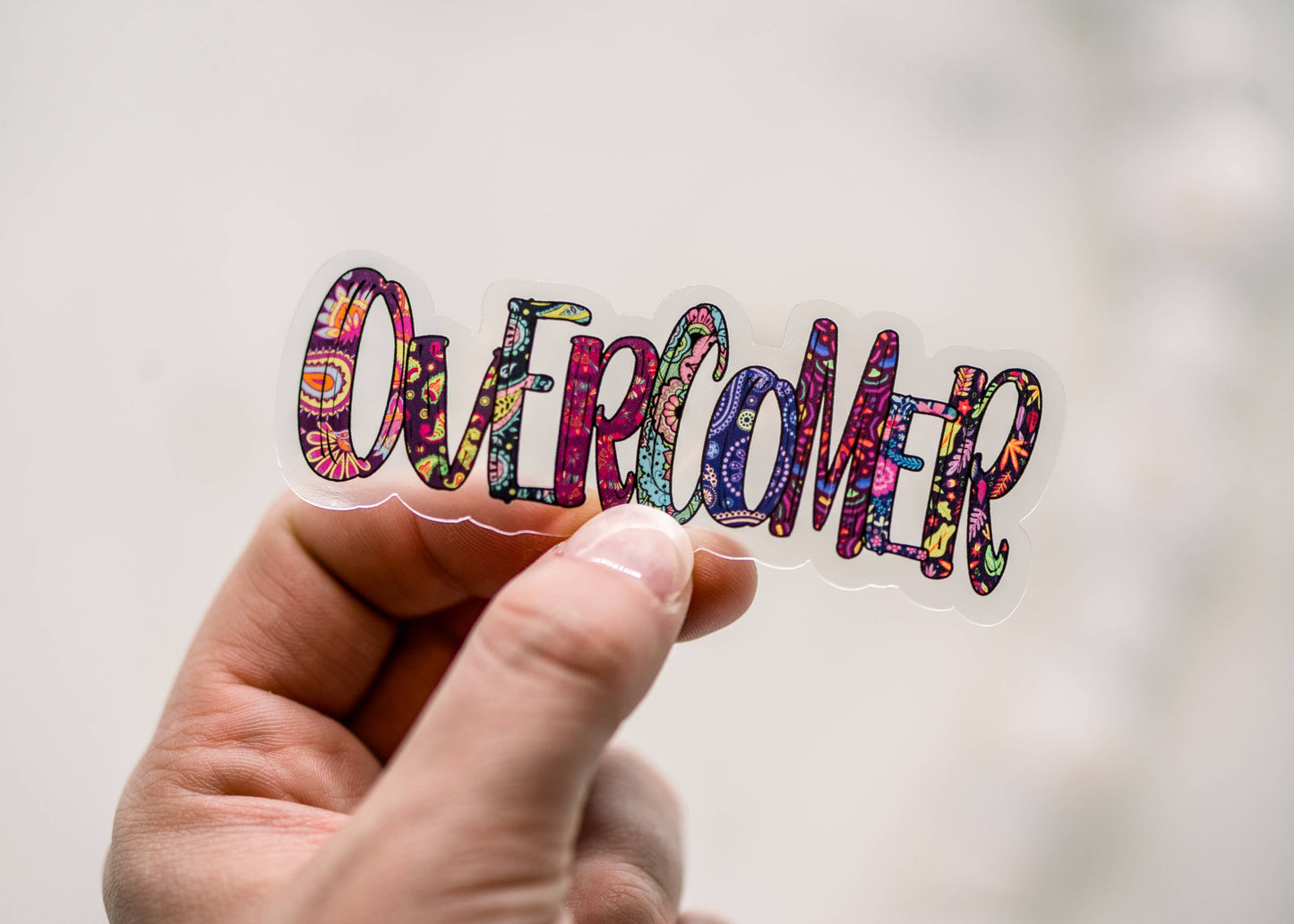 Overcomer Christian Clear, Vinyl Sticker, 3x3 in