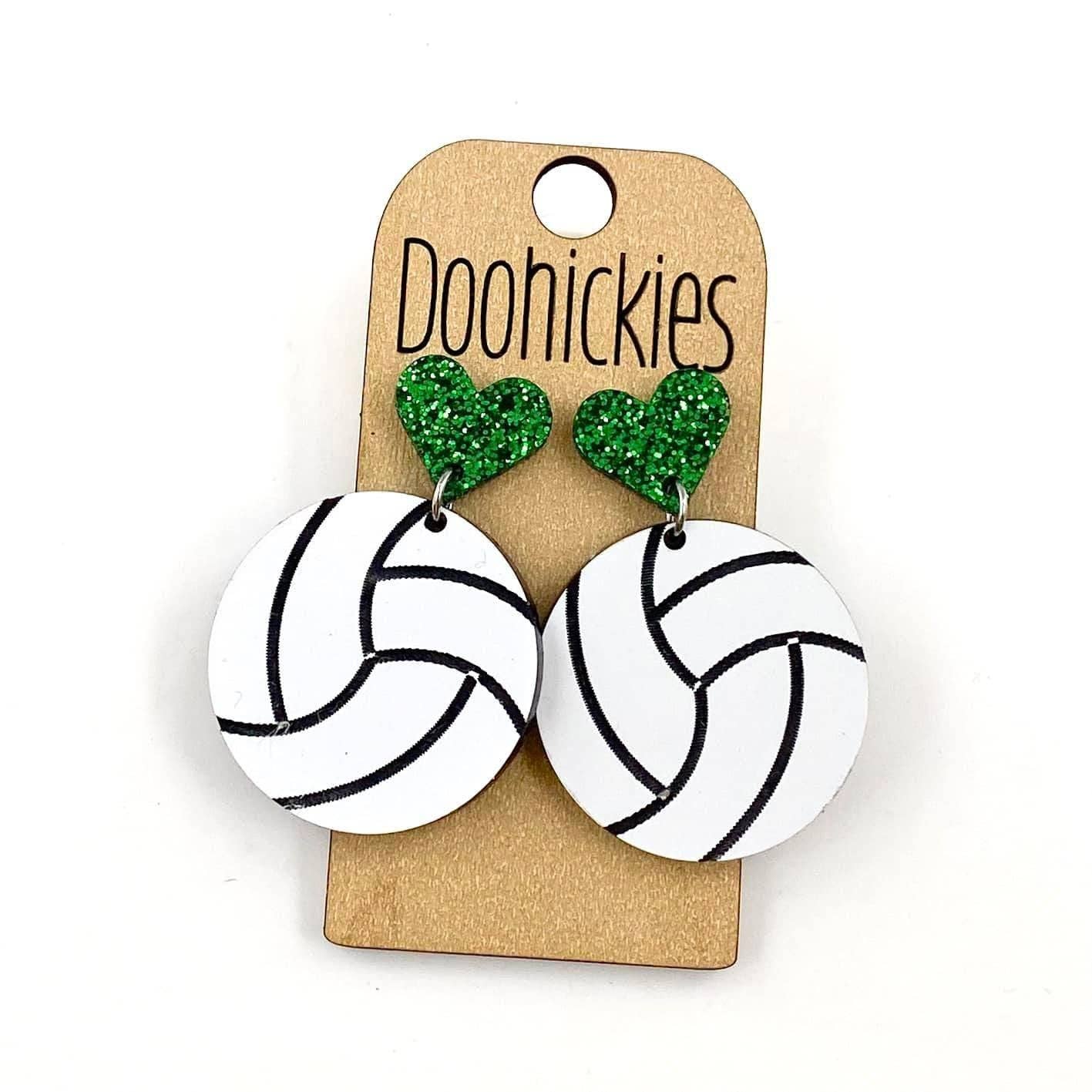 1.9" Green Heart Volleyball Dangles - Sports Earrings
