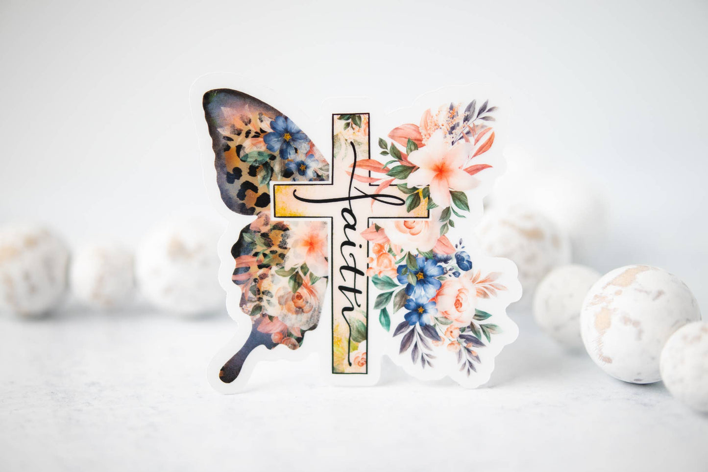 Butterfly Faith Floral, CLEAR 3'' Sticker