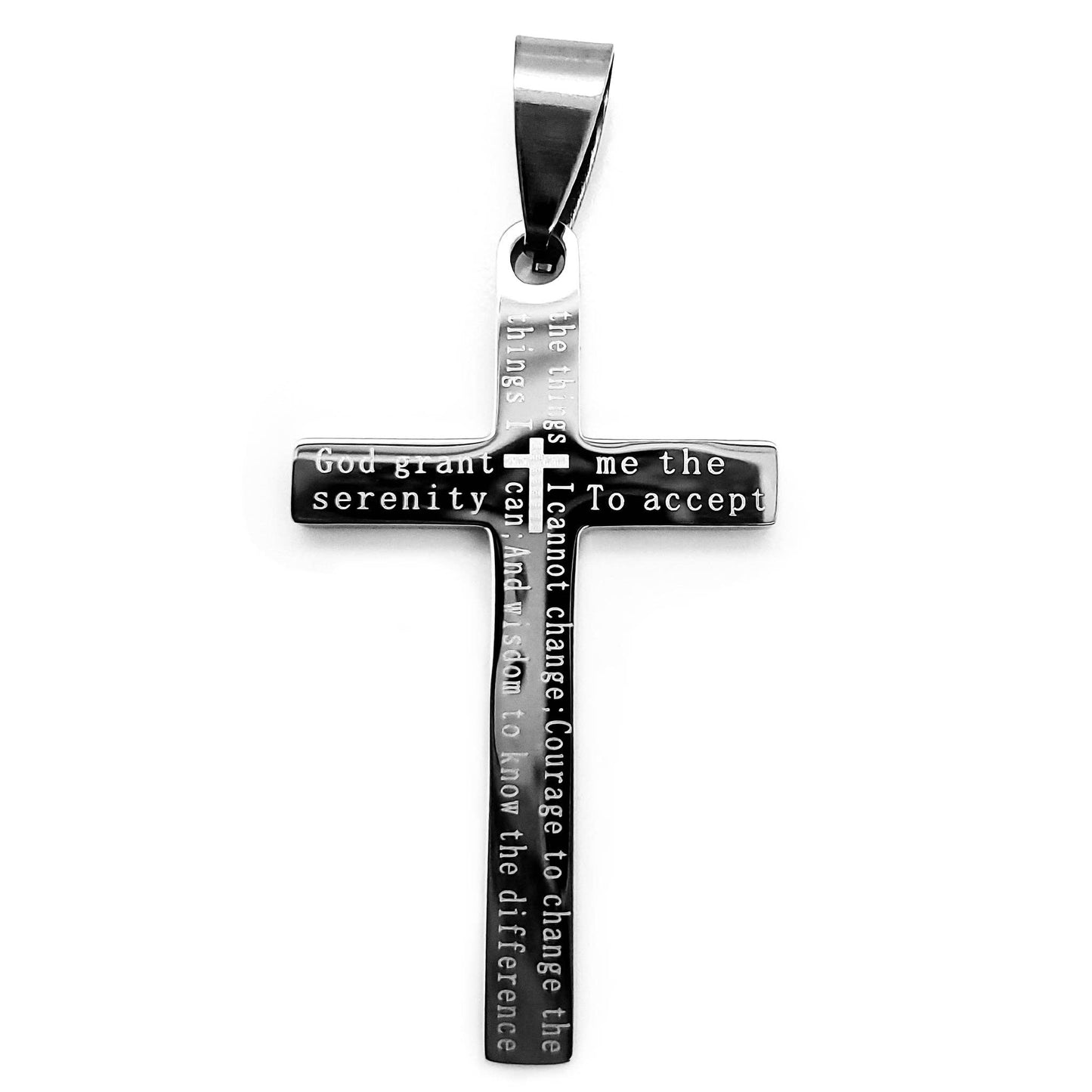 Serenity Prayer Cross Stainless Steel Pendant on Box Chain