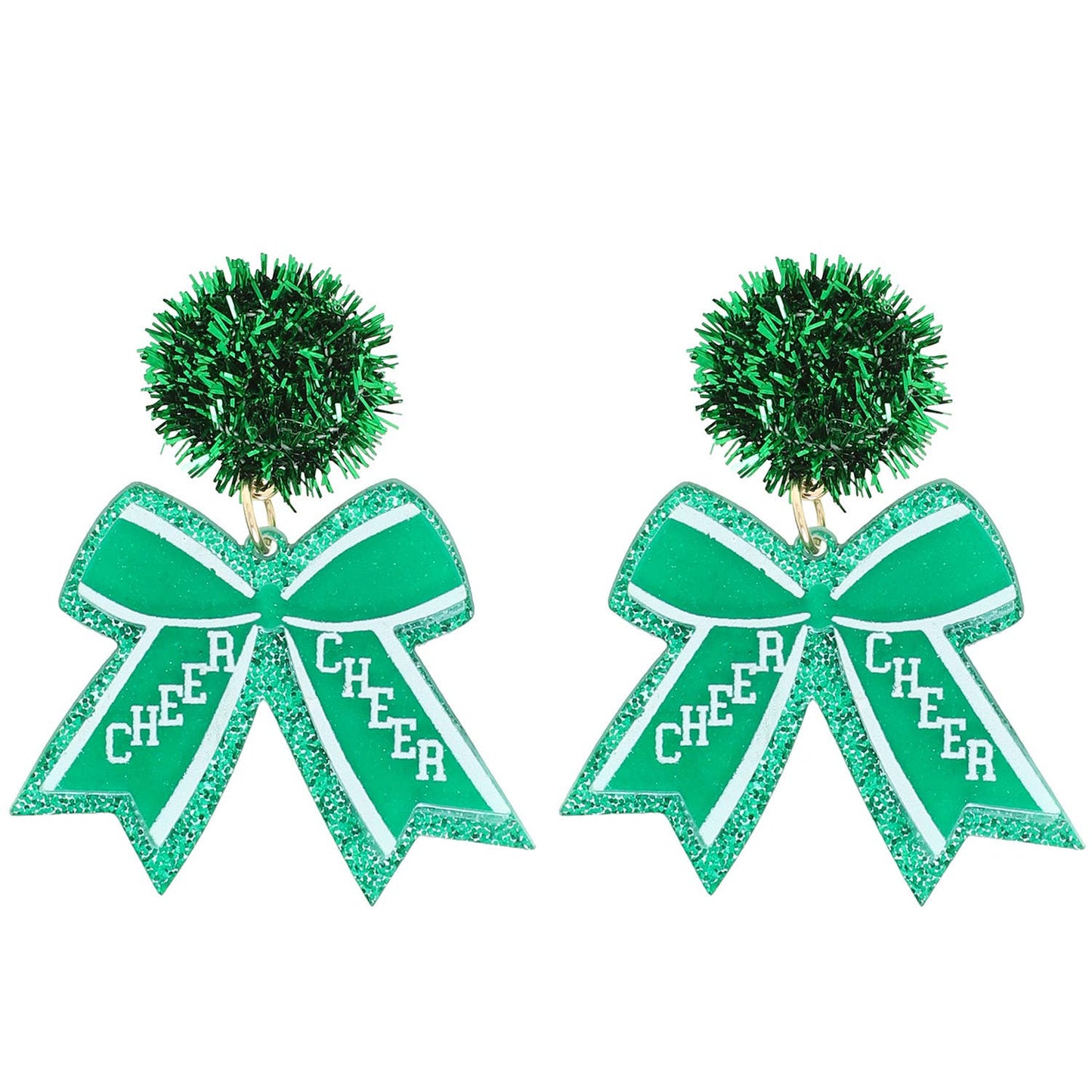 Game Day Cheer Ribbon Pom Pom Post Earrings