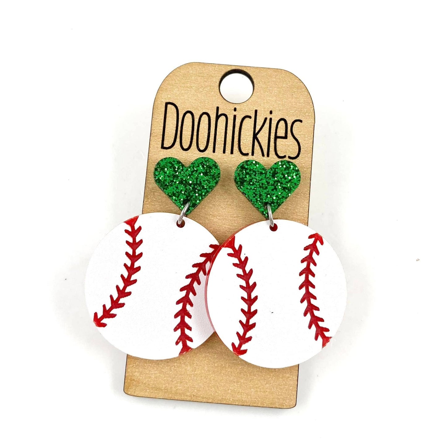 Badin Green I Heart Baseball Dangles - Sports Earrings