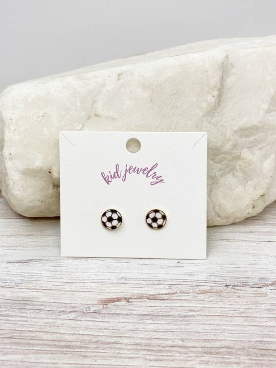Kids Clip On Sports Stud Earrings - Soccer
