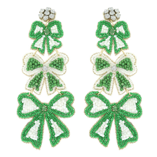 Game Day Striped Bow Ribbon Beaded Earrings