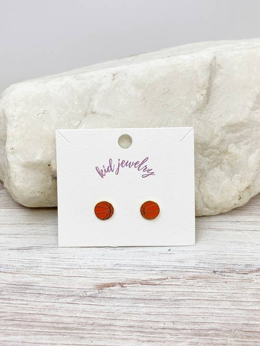 Kids Clip On Sports Stud Earrings - Basketball
