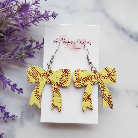 Softball Bow Leather Earrings