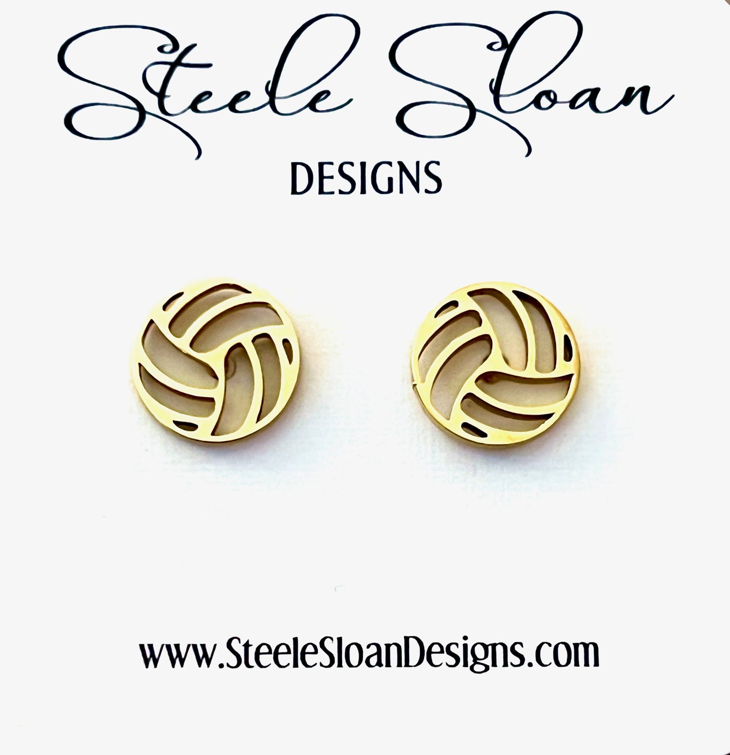 Volleyball Gold Stud Earrings