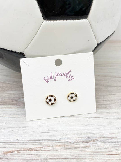 Kids Clip On Sports Stud Earrings - Soccer