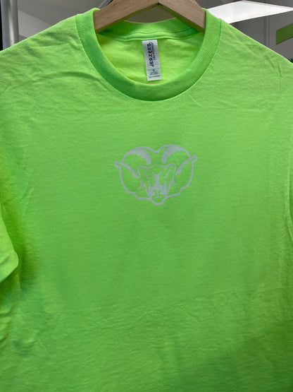 NEON Green w GLOW-IN-THE-DARK Rams Unisex T-Shirt Tee