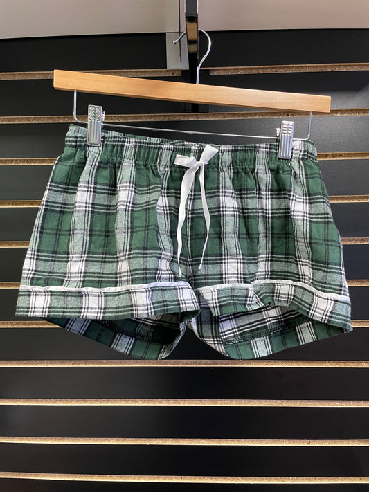Ladies Pajama Flannel PJ Shorts : Green/White Plaid