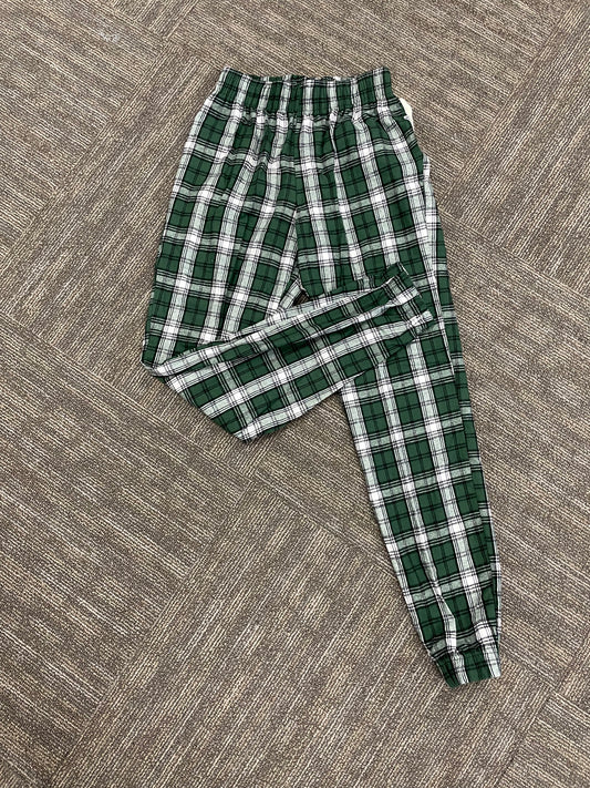 Flannel PJ JOGGER w Pockets Adult Pajama Unisex : Green/White Plaid
