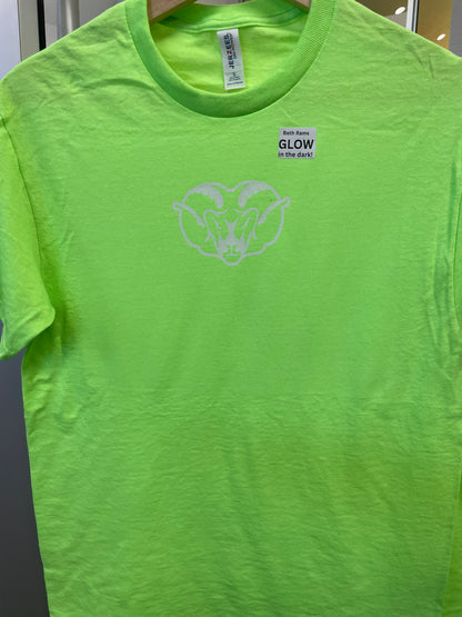 NEON Green w GLOW-IN-THE-DARK Rams Unisex T-Shirt Tee