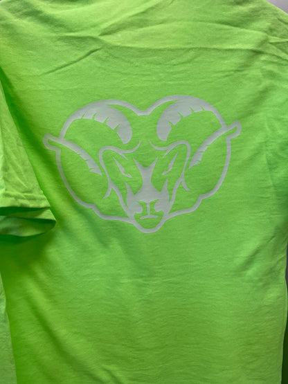 NEON Green w GLOW-IN-THE-DARK Rams Unisex T-Shirt Tee