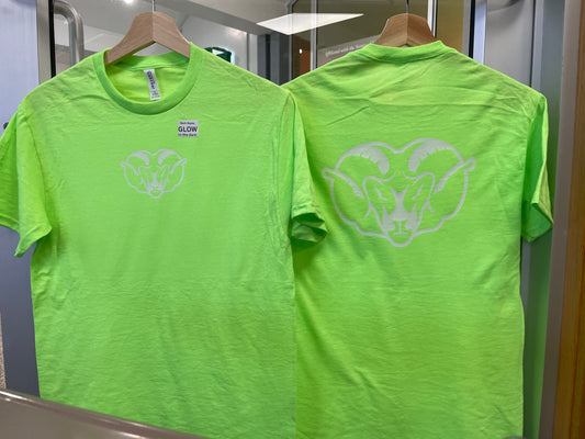 NEON Green w GLOW-IN-THE-DARK Rams Unisex T-Shirt Tee