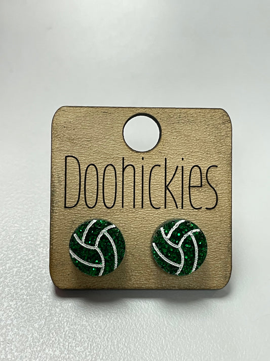 Green Glitter Acrylic Volleyball Stud Earrings