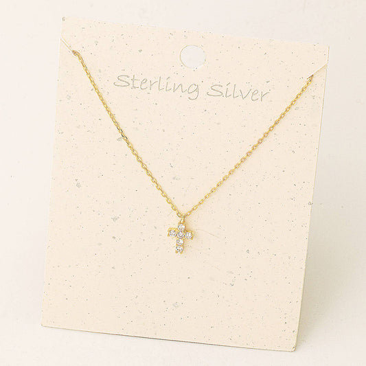 Sterling Silver Gem Cross Pendant Necklace: GZ