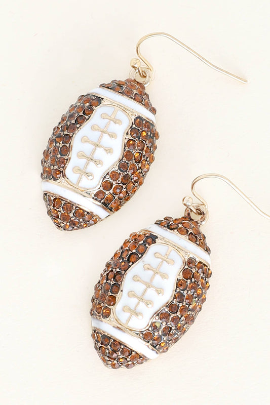 Rhinestone Pave Football Dangle Hook Earrings