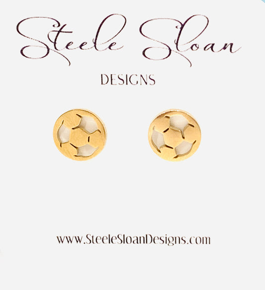 Soccer Ball Gold Stud Earrings