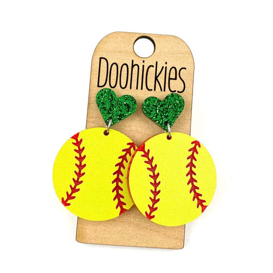 Badin Green I Heart Softball Dangles - Sports Earrings