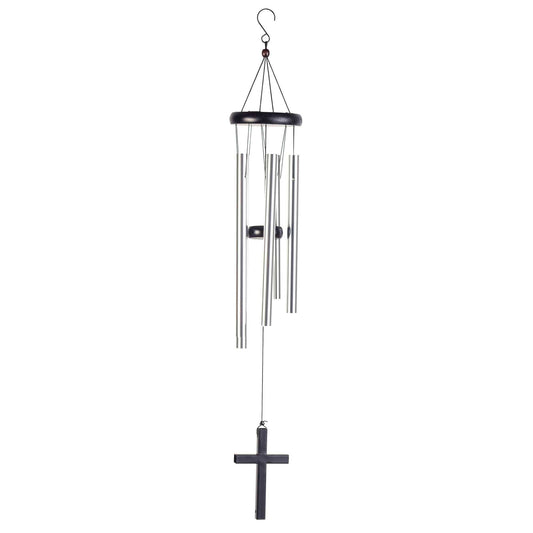 WINDCHIME BLACK METAL CROSS 35"