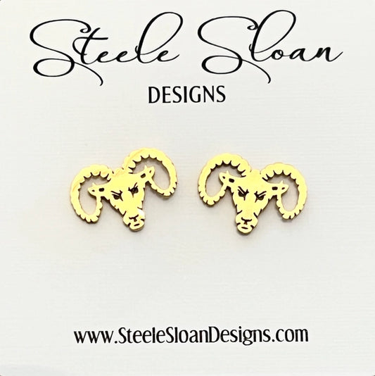 Ram Head Gold Stud Earrings